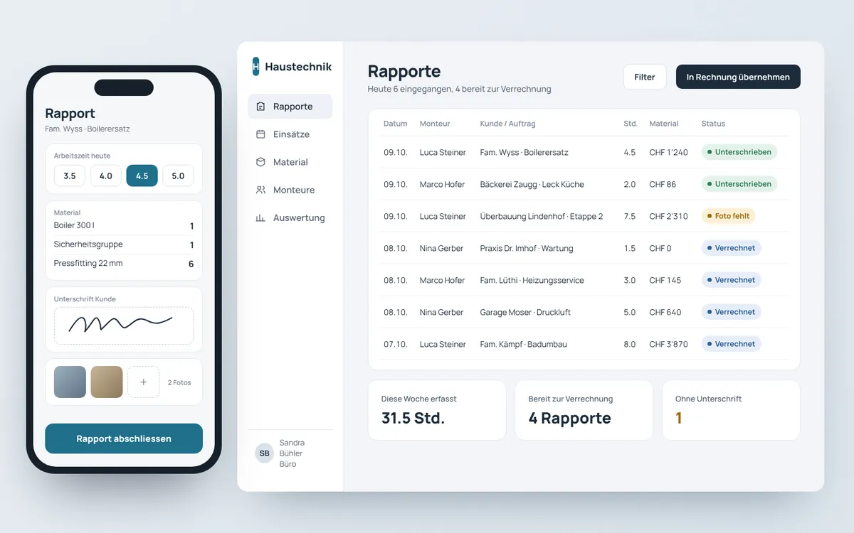 Beispiel einer Rapport-App für Monteure