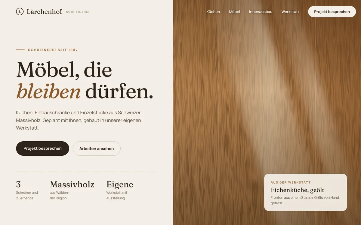 Beispiel-Design für eine Schreinerei